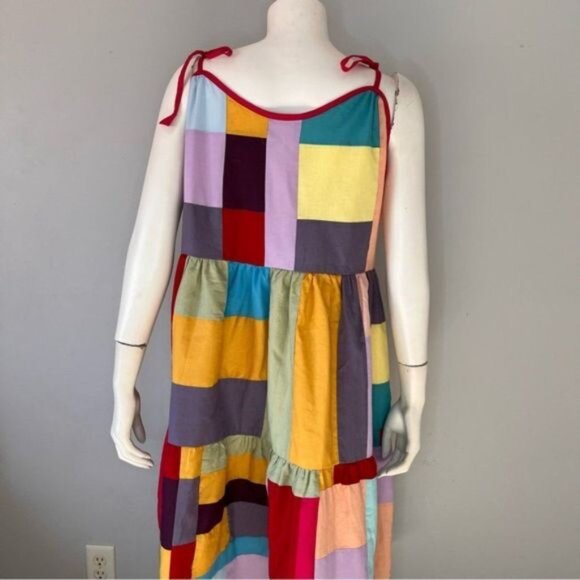 Hand Made Patchwork Tiered Sundress with Shoulder Straps Size M-L - Picture 8 of 10